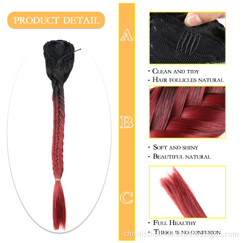 FashionBlack Ombre Wholesale Synthetic Hair Weave Drawstring Ponytail Hair Fishtail Braid Clip In Ponytail Hair Pieces For Woman